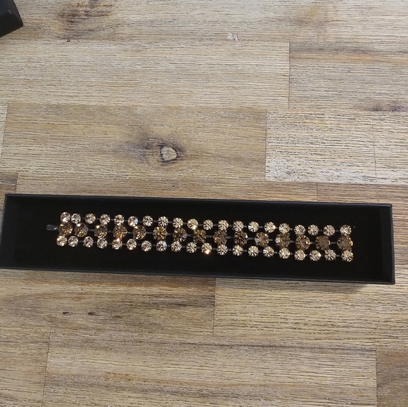 Estate Vintage Juliana Amber Glass Rivoli 3 Row Gold Tone Bracelet - Picture 3 of 12